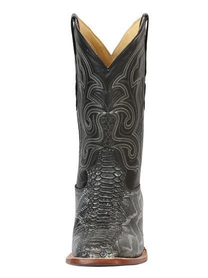 El General Men’s Square Toe Python Print Cowboy Rodeo Boots - Gray 45432
