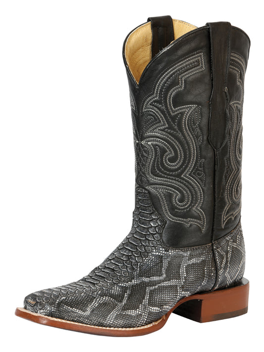 El General Men’s Square Toe Python Print Cowboy Rodeo Boots - Gray 45432