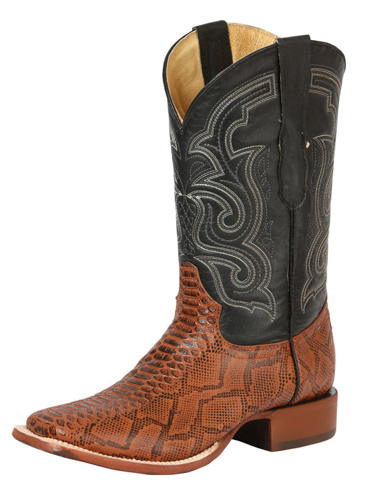 El General Men’s Python Print Cowboy Boots - Cognac 45435