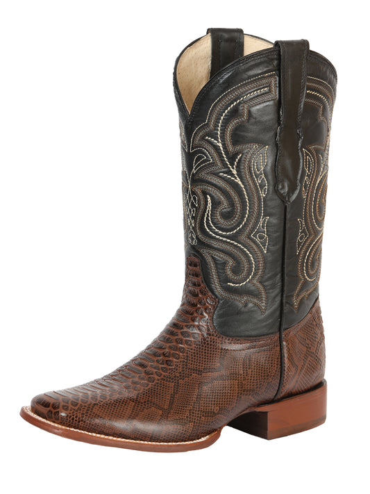 El General Men’s Leather Cowboy Boots in Python Print - Brown 45437