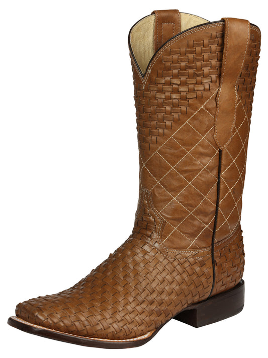 El General Men's Leather Square Toe Cowboy Boots - Petatillo/Woven Pattern  - Orix 45439