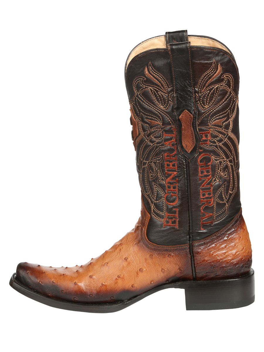 El General Men's Exotic Ostrich Cowboy Boots - Cognac 45517