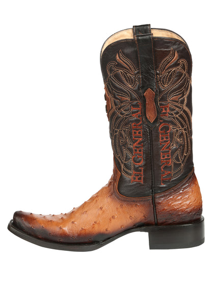 El General Men's Exotic Ostrich Cowboy Boots - Cognac 45517