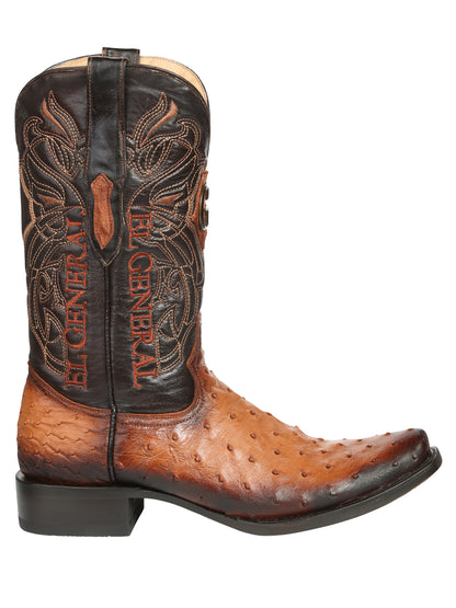 El General Men's Exotic Ostrich Cowboy Boots - Cognac 45517