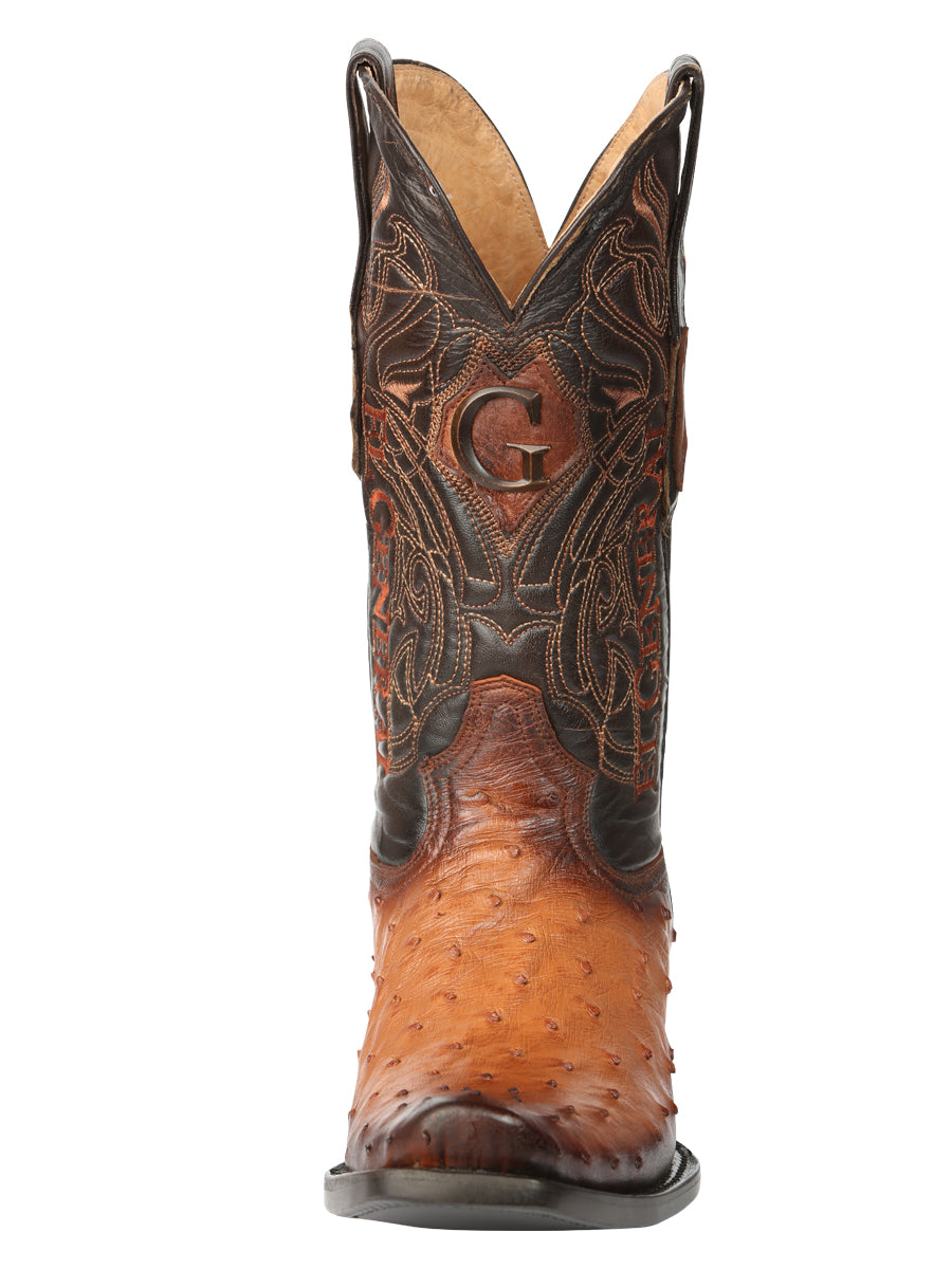 El General Men's Exotic Ostrich Cowboy Boots - Cognac 45517