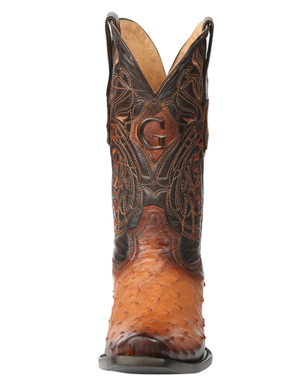 El General Men's Exotic Ostrich Cowboy Boots - Cognac 45517