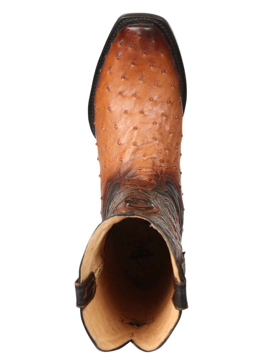 El General Men's Exotic Ostrich Cowboy Boots - Cognac 45517