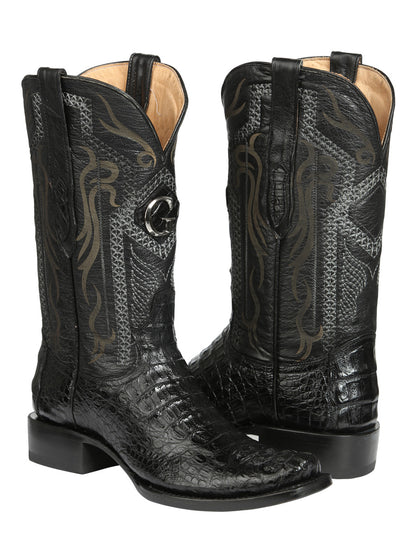 El General Men's Exotic Caiman Hornback Cowboy Boots - Black 45521