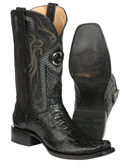 El General Men's Exotic Caiman Hornback Cowboy Boots - Black 45521