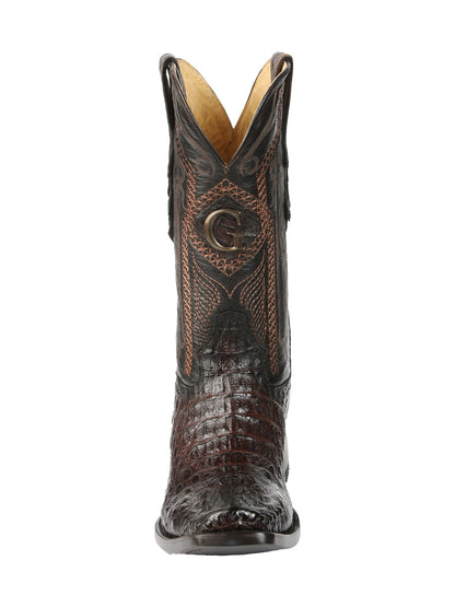 El General Men's Exotic Caiman Horbback Cowboy Boots - Brown 45522