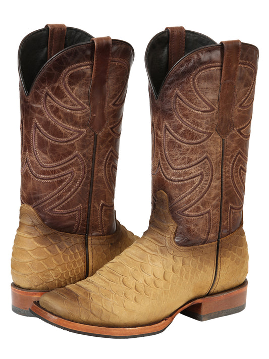 El General Men’s 100% Leather Cowboy Rodeo Boot - Honey Python Print 45563