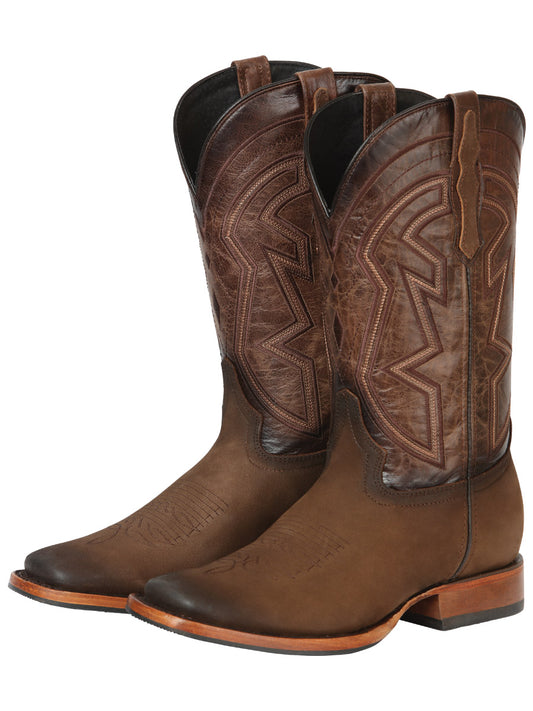 El General Men's Square Toe Cowboy Rodeo Boots - Nubuck Camel - 45568