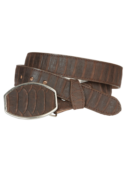 El General Men's Western Cowboy Leather Belt - Python  Brown 45570