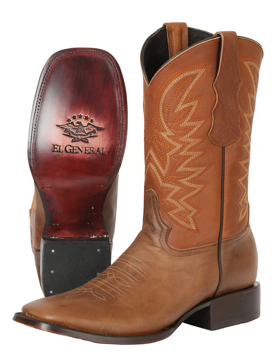 El General Men’s Square Toe Cowboy Rodeo Boots - Brown 45580