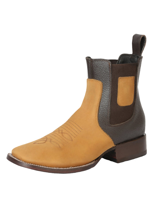 El General Men’s Square Toe Ankle/Chelsea  Cowboy Rodeo Boot  -Nubuck - Honey 45582
