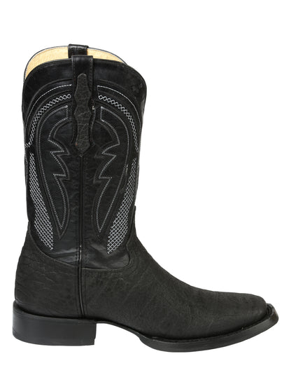 El General Men's Square Toe Western Boots - Black Cuello de Toro 45666