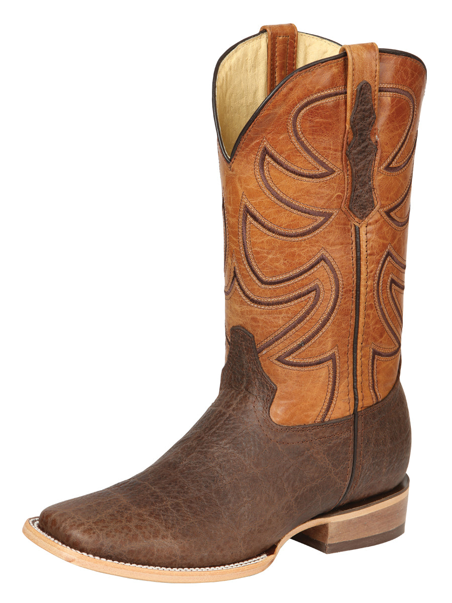 El General Men's Square Toe Cowboy Boot  - Brown Elephant Print 45767