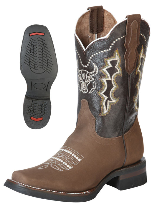 El General Men's Narrow Square Toe Cowboy Rodeo Boot - Nubuck Camel - 51113