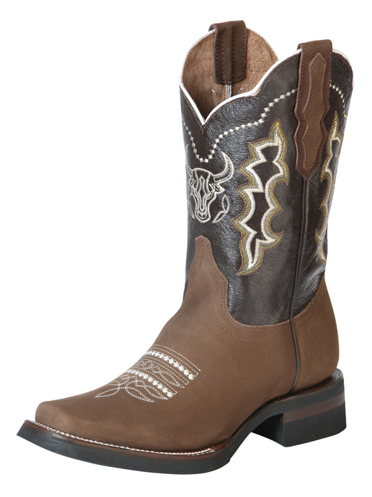 El General Men's Narrow Square Toe Cowboy Rodeo Boot - Nubuck Camel - 51113