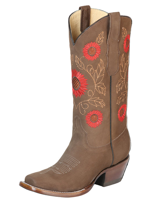 El General Women’s Western Cowboy Rodeo Boots - Nubuck Leather - Camel 51162