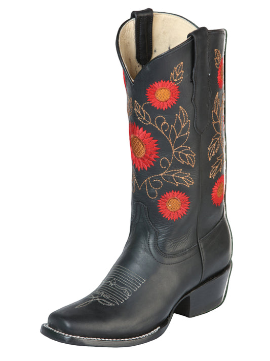 El General Women’s Narrow Square Toe Western Boots 100% Leather - Black-  51163