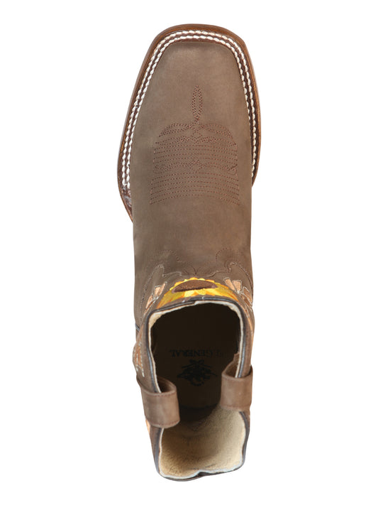 El General Women's Square Toe Cowboy Rodeo Boot  - Nobuck Camel 51164