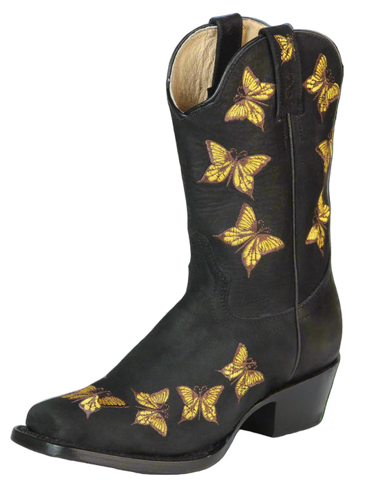 El General Women's Square Toe Cowboy Rodeo Boot  - Nubuck Black 51220