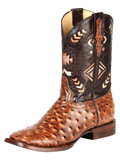 El General Men's Cowboy Rodeo Boot - 100% Leather - Printed Ostrich Shedron Brown 51239
