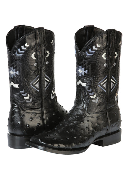 El General Men's Cowboy Rodeo Boot - 100% Leather Ostrich Print Black 51240