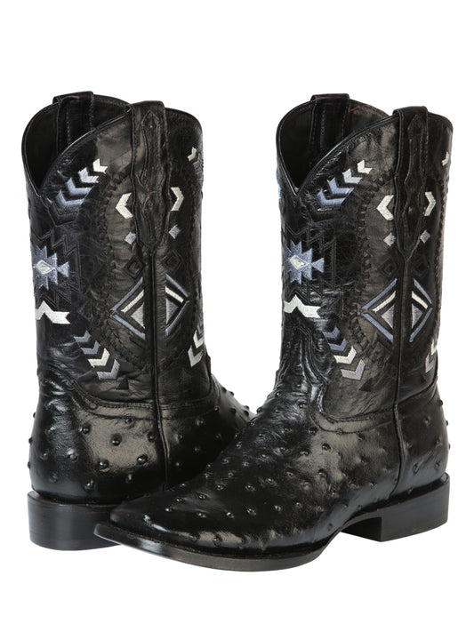 El General Men's Cowboy Rodeo Boot - 100% Leather Ostrich Print Black 51240