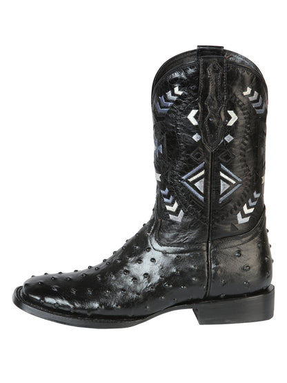 El General Men's Cowboy Rodeo Boot - 100% Leather Ostrich Print Black 51240