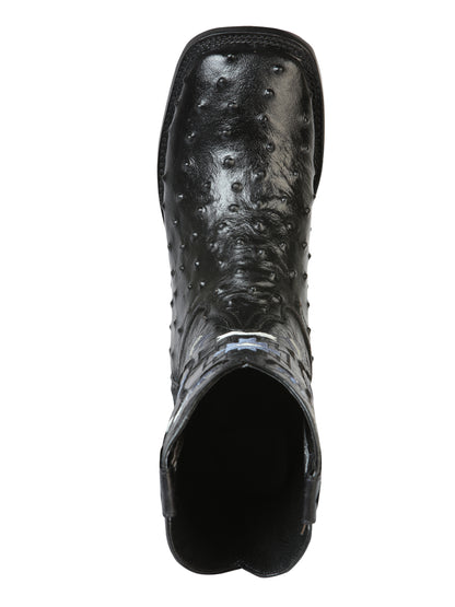 El General Men's Cowboy Rodeo Boot - 100% Leather Ostrich Print Black 51240