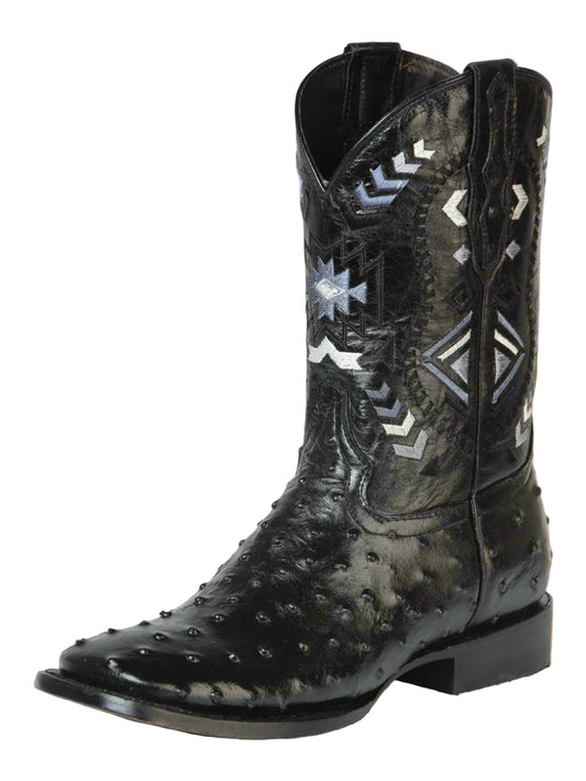 El General Men's Cowboy Rodeo Boot - 100% Leather Ostrich Print Black 51240