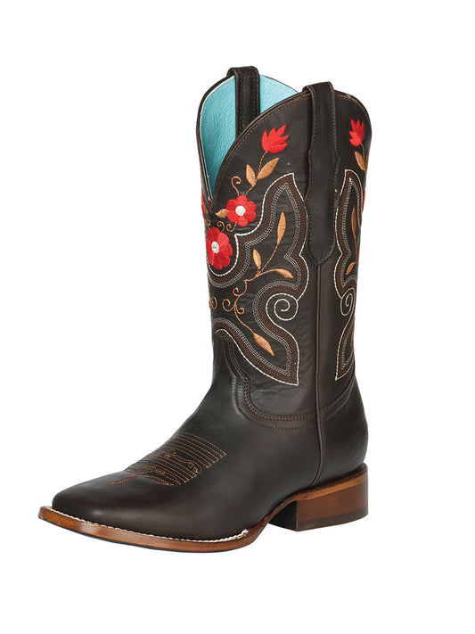 El General Woman's Square Toe Cowboy Rodeo Boot- 100% Leather Napa Brown 125369