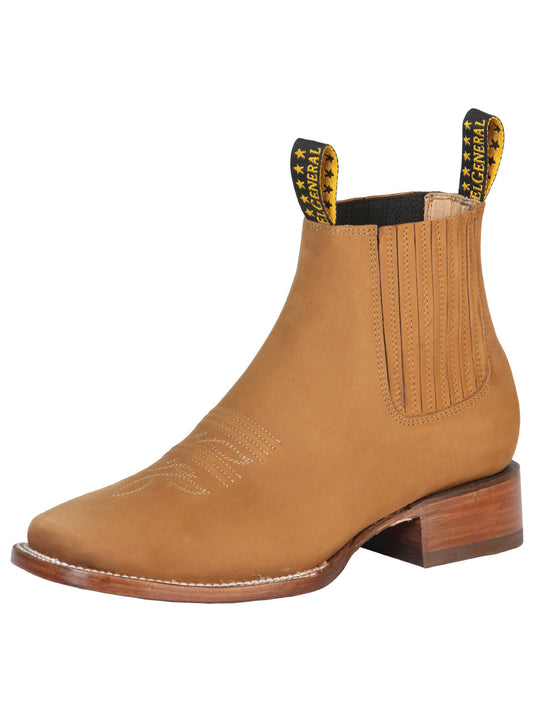 El General Square Toe Ankle Chelsea Cowboy Boot -Botin Charro Cuadrado - Nobuck Gold 126190