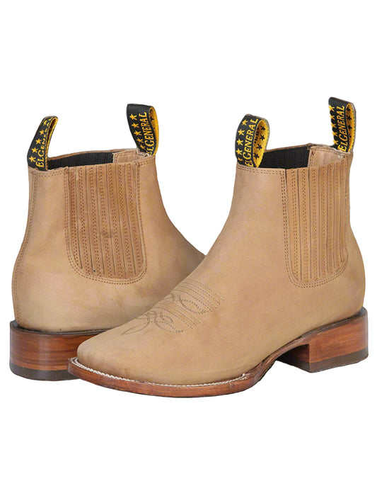 El General Square Toe Ankle Boot w/ embroidery -Botin Charro Cuadrado con Ringle - Nobuck Sand 126191