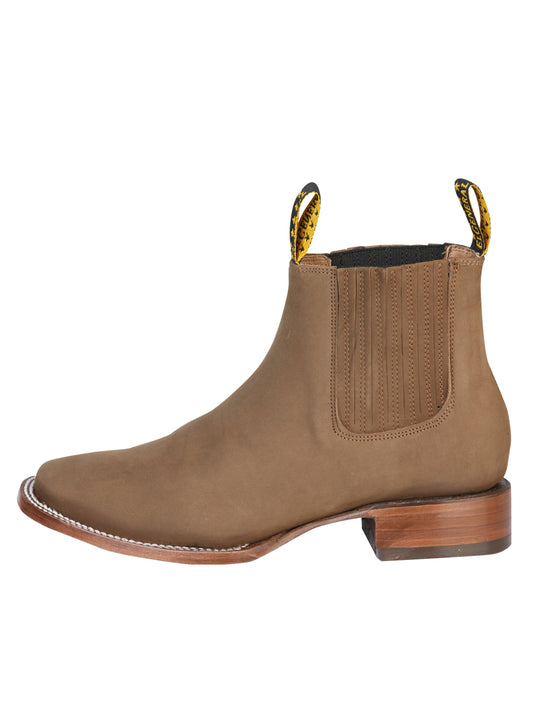 El General Square Toe Ankle Chelsea Boot w/o Embroidery- Botin Charro Cuadrado sin Ringle- &nbsp;Nobuck Brown 126192