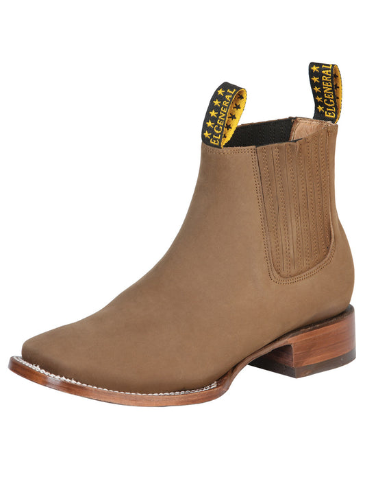 El General Square Toe Ankle Chelsea Boot w/o Embroidery- Botin Charro Cuadrado sin Ringle- &nbsp;Nobuck Brown 126192