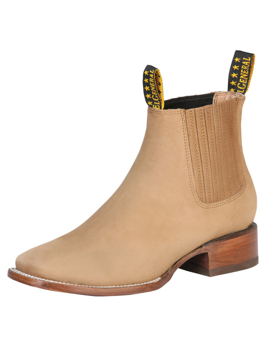 El General Square Toe Ankle Chelsea Boot - Botin Charro Cuadrado Sin Ringle - Nobuck Sand 126194
