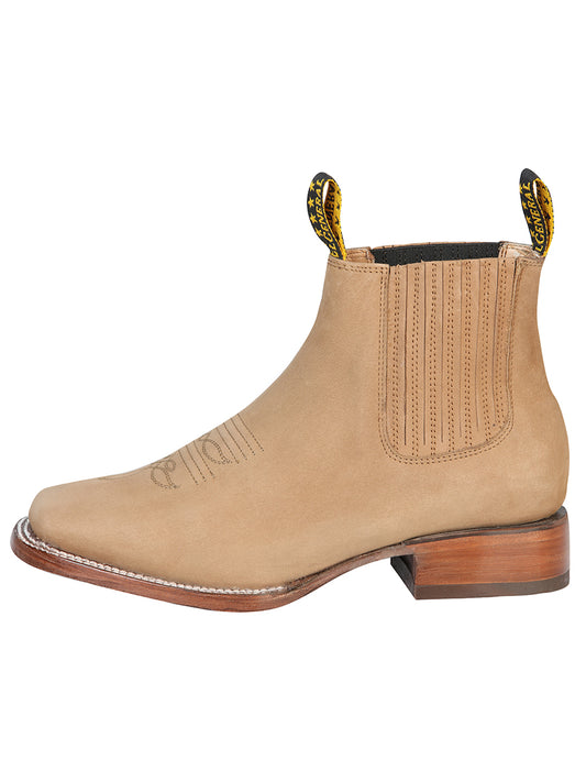 El General Square Toe Ankle Boot w/ Embroidery Design - Nobuck Sand 126197