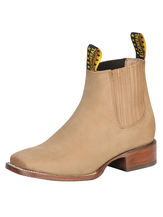 El General Square Toe Ankle Chelsea Boot - Botin Charro Cuadrado - Nobuck Light Brown 126200