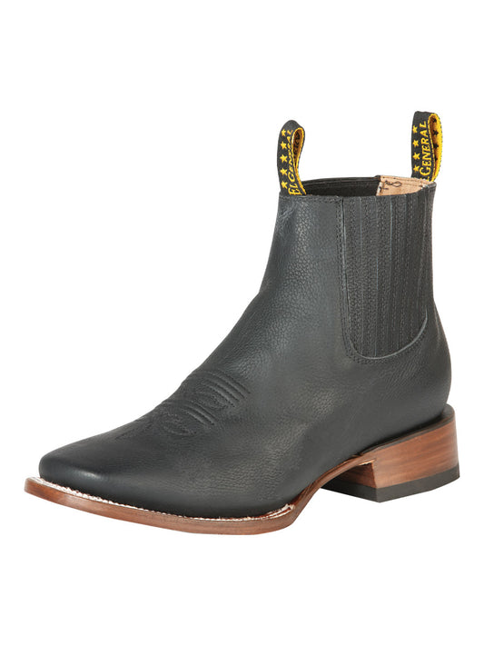 El General Men’s Ankle Chelsea Boots -  Botin Charro Square Toe - Black 126610